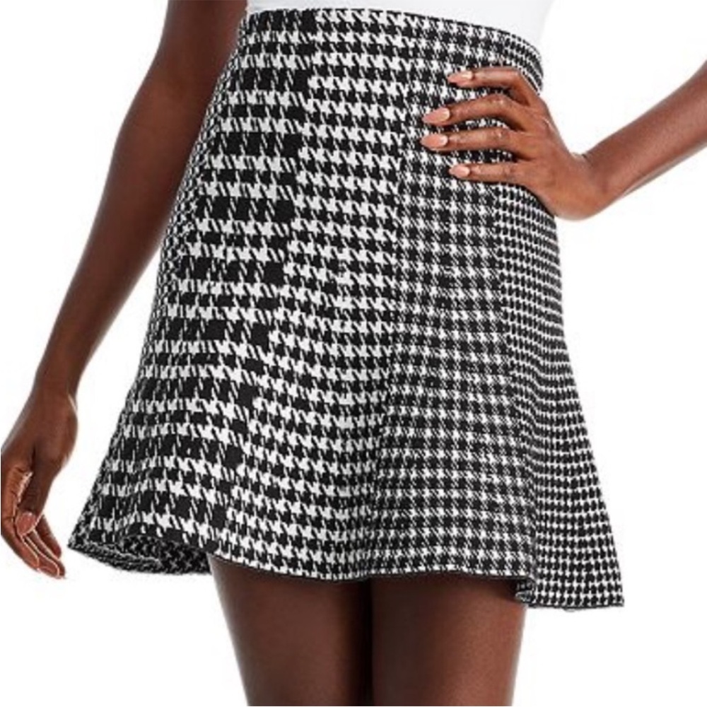 MILLY Check Mix Houndstooth Knit Fit & Flare‎ Skater Skirt Black & White XL